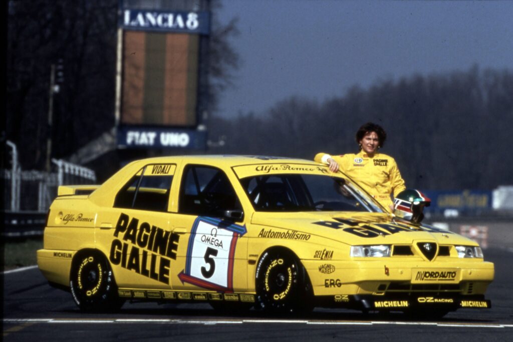 Tamara Vidali at the Monza circuit with her 1994 Alfa Romeo 155