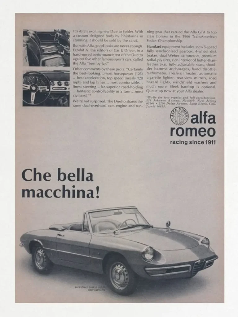 Black and white Alfa Romeo magazine ad